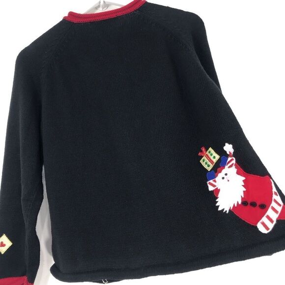 Tiara International Christmas Collection 2004 Black Red Santa Appliqué Cardigan - Picture 10 of 16